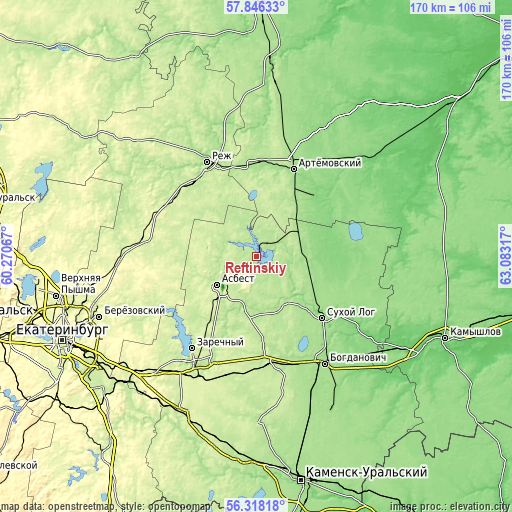 Topographic map of Reftinskiy