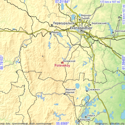 Topographic map of Polevskoy
