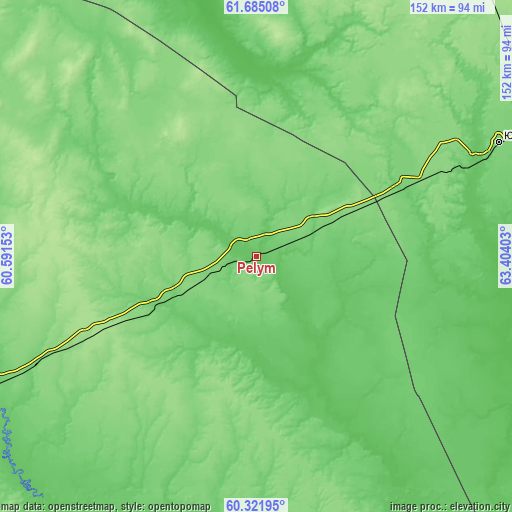 Topographic map of Pelym