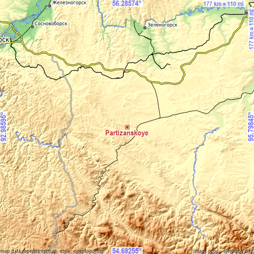 Topographic map of Partizanskoye