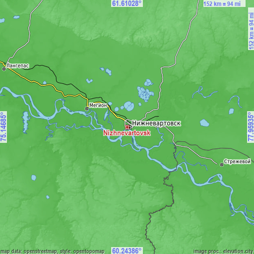 Topographic map of Nizhnevartovsk