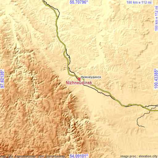 Topographic map of Nizhneudinsk