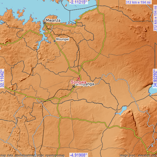Topographic map of Songwa