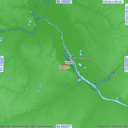 Topographic map of Nadym