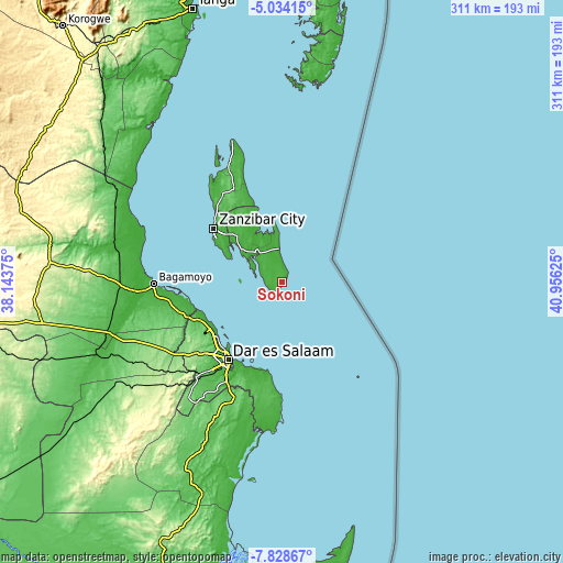 Topographic map of Sokoni