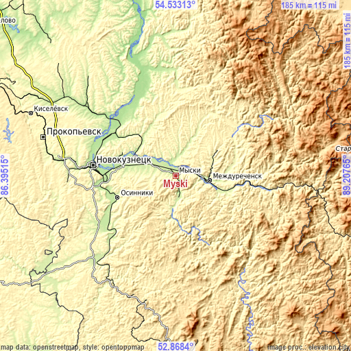 Topographic map of Myski