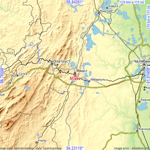 Topographic map of Miass