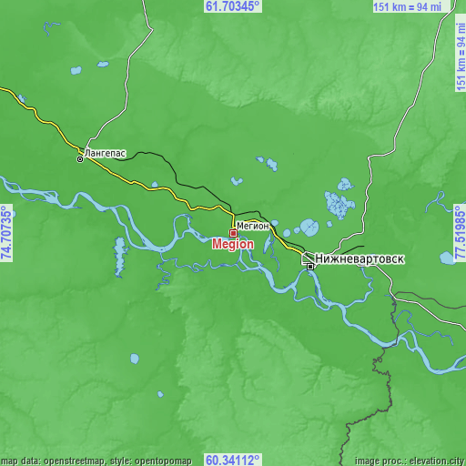 Topographic map of Megion