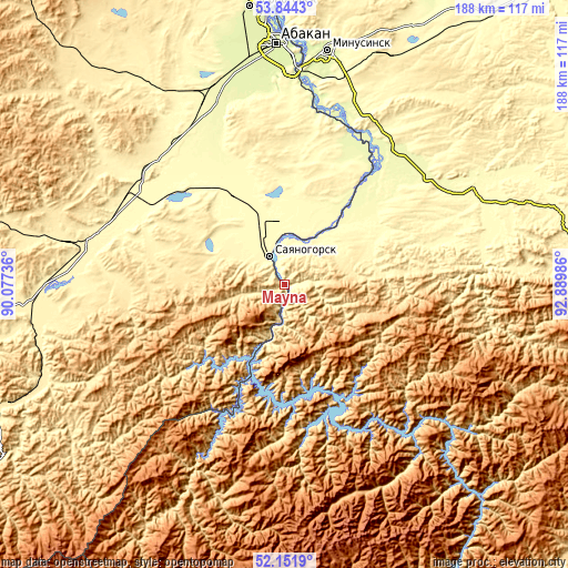 Topographic map of Mayna