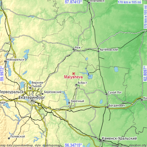 Topographic map of Malysheva