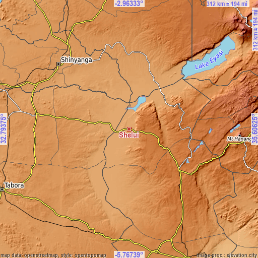 Topographic map of Shelui
