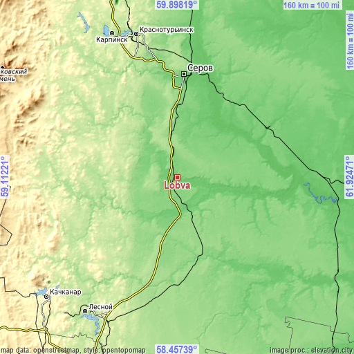 Topographic map of Lobva