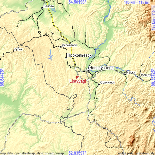 Topographic map of Listvyagi