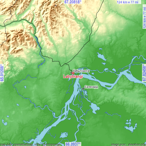 Topographic map of Labytnangi