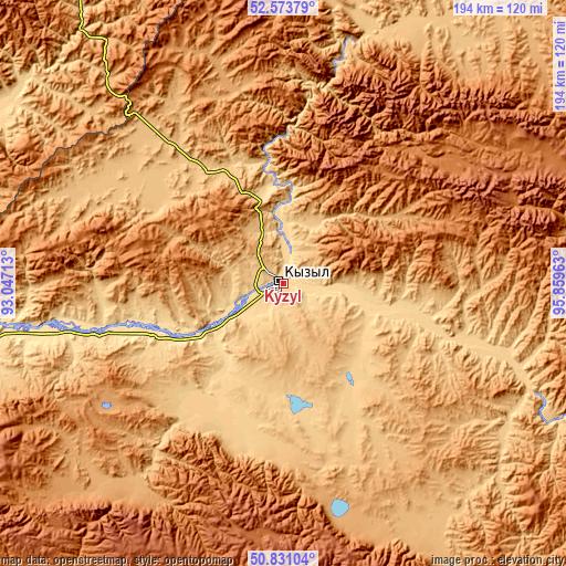 Topographic map of Kyzyl
