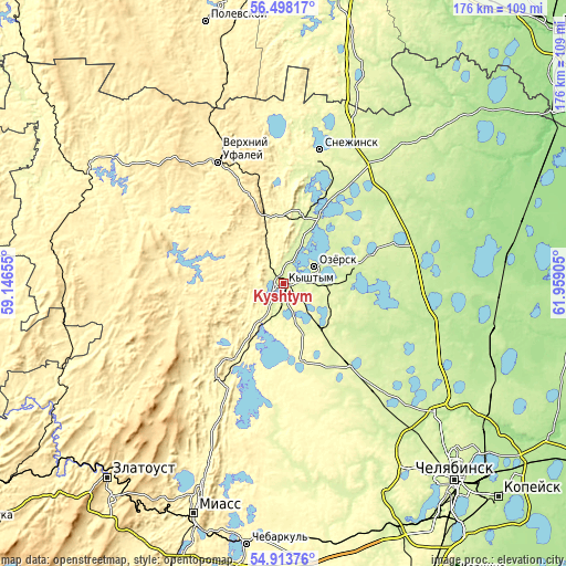 Topographic map of Kyshtym