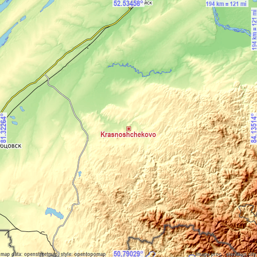 Topographic map of Krasnoshchekovo