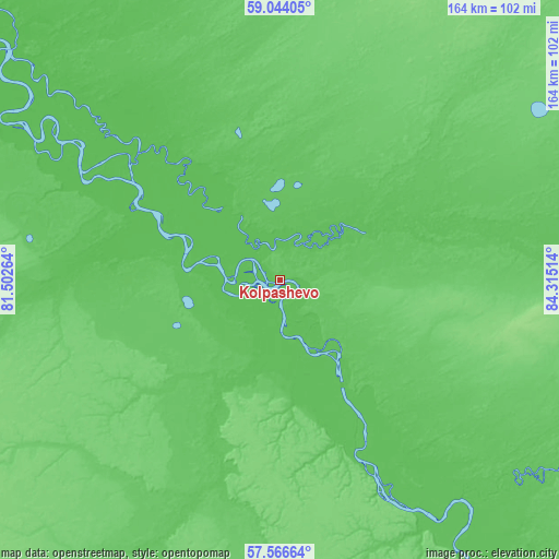 Topographic map of Kolpashevo