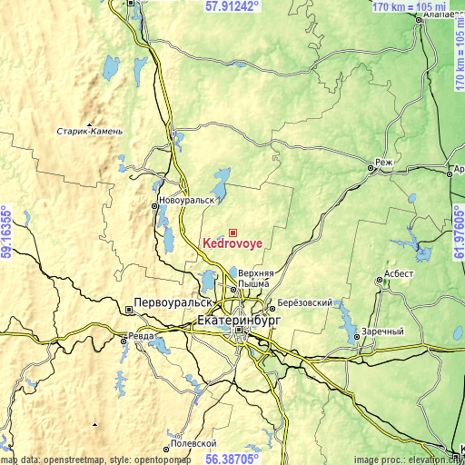 Topographic map of Kedrovoye