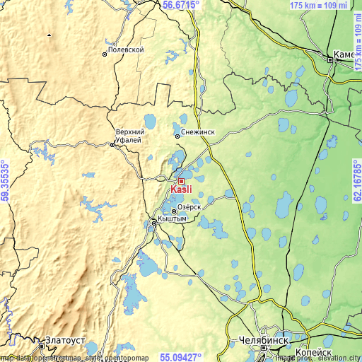 Topographic map of Kasli