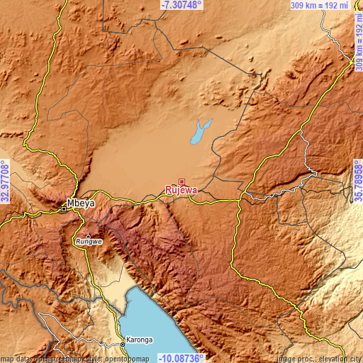 Topographic map of Rujewa
