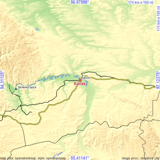 Topographic map of Kansk