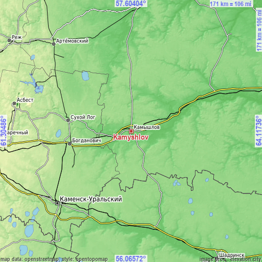 Topographic map of Kamyshlov