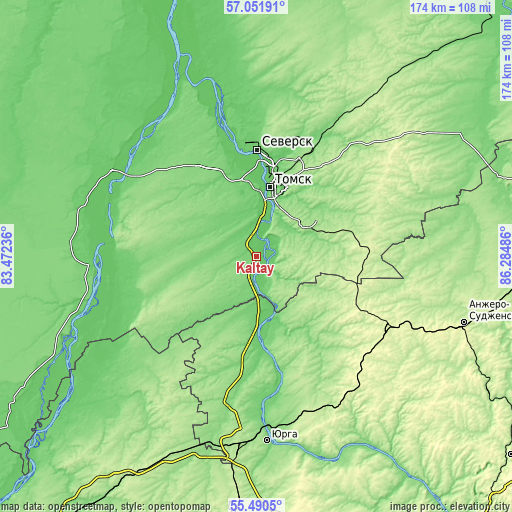 Topographic map of Kaltay