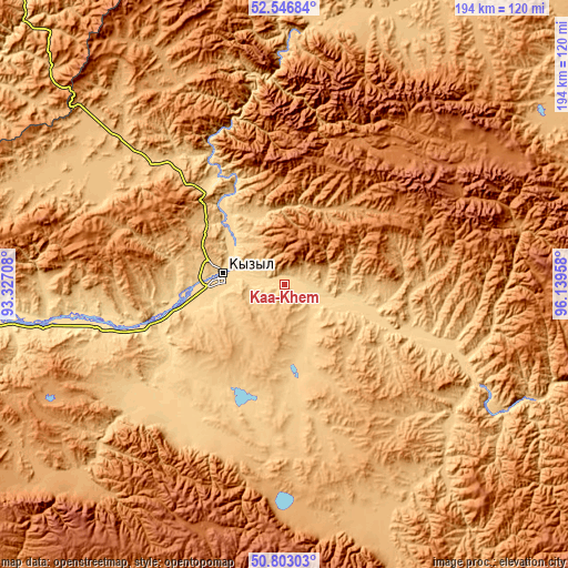 Topographic map of Kaa-Khem