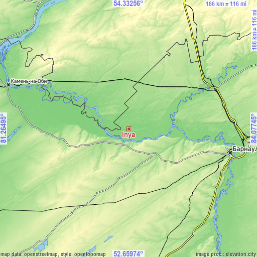 Topographic map of Inya