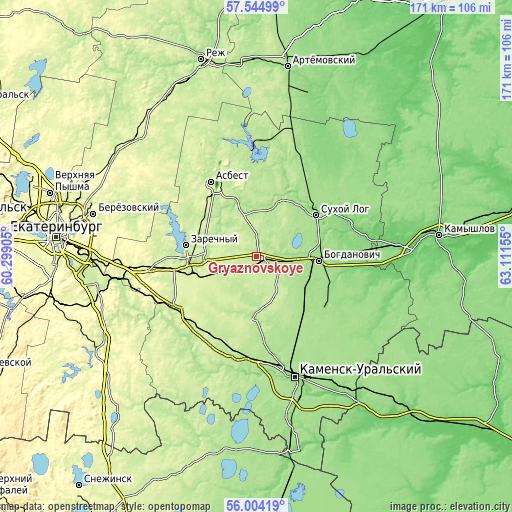 Topographic map of Gryaznovskoye