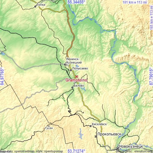 Topographic map of Gramoteino