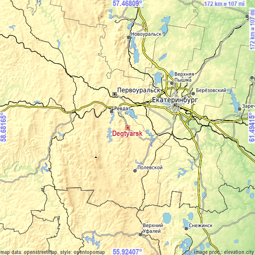 Topographic map of Degtyarsk