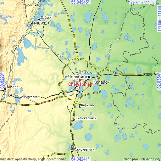 Topographic map of Chelyabinsk