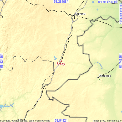 Topographic map of Bredy