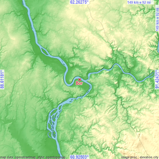 Topographic map of Bor