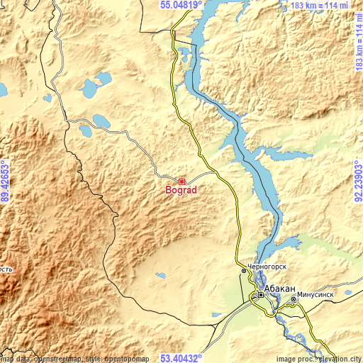 Topographic map of Bograd