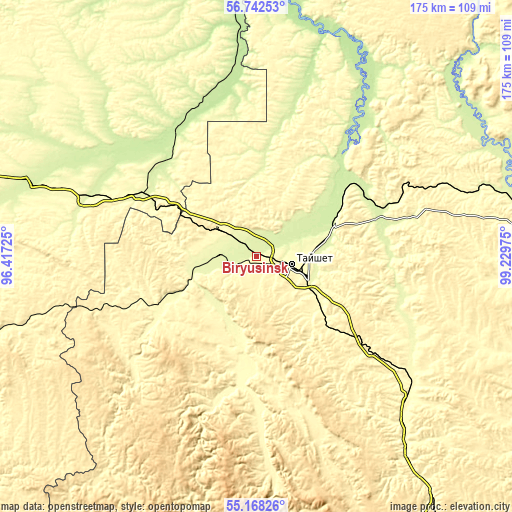 Topographic map of Biryusinsk