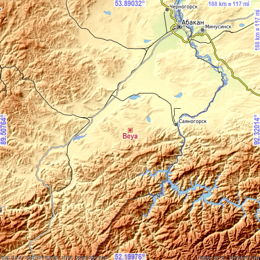 Topographic map of Beya