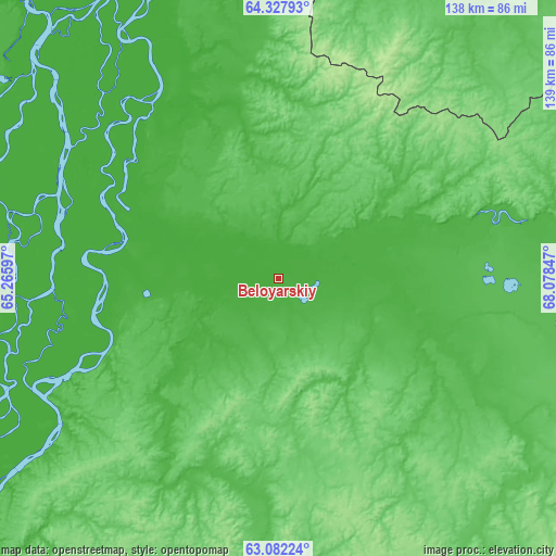 Topographic map of Beloyarskiy