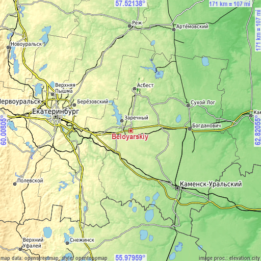 Topographic map of Beloyarskiy