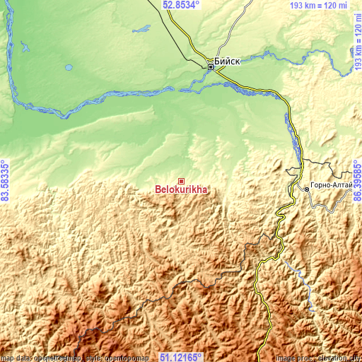 Topographic map of Belokurikha