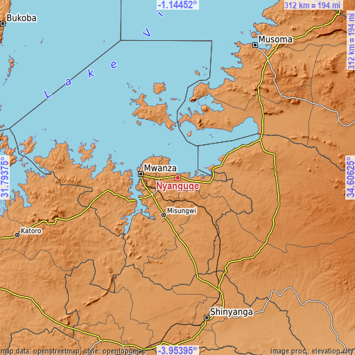 Topographic map of Nyanguge