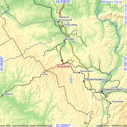 Topographic map of Artyshta