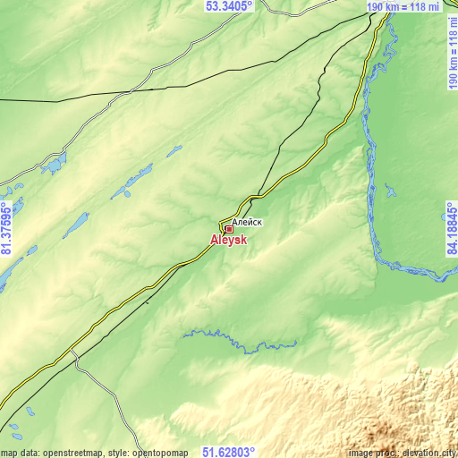 Topographic map of Aleysk