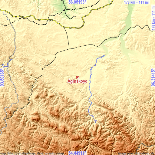 Topographic map of Aginskoye