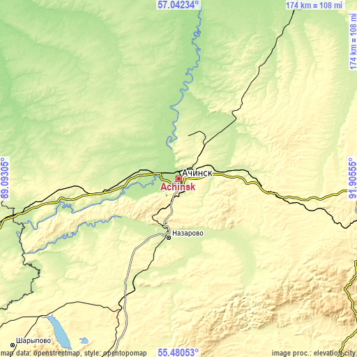 Topographic map of Achinsk