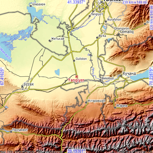 Topographic map of Yangiyer