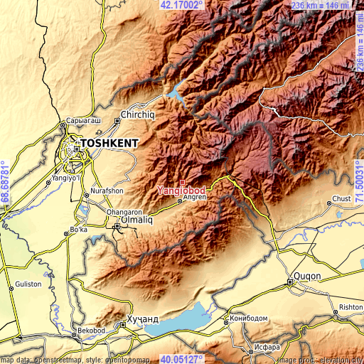 Topographic map of Yangiobod