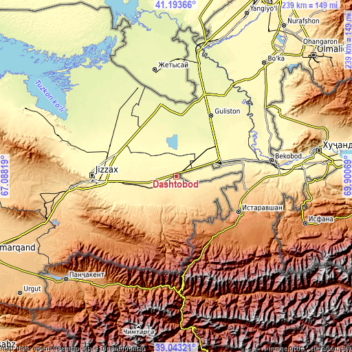 Topographic map of Dashtobod
